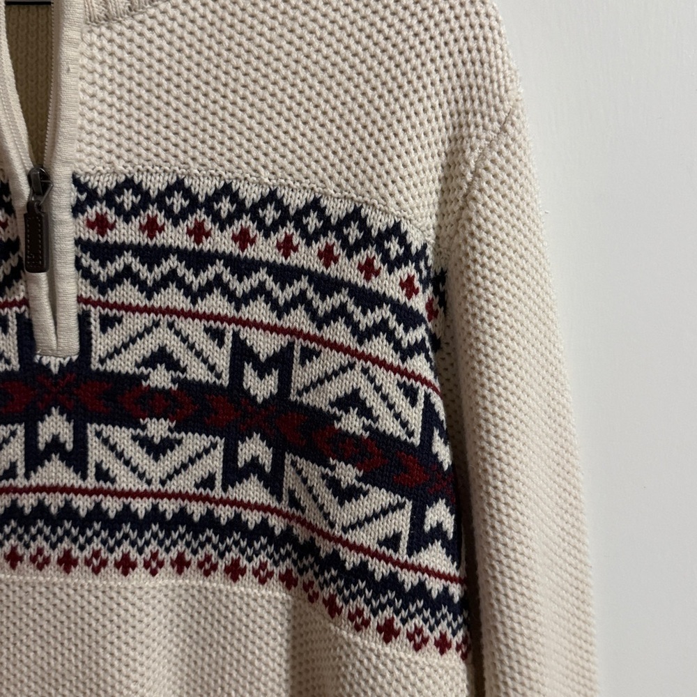 Cream Patterned Half-Zip Sweater - Picture 2 of 3